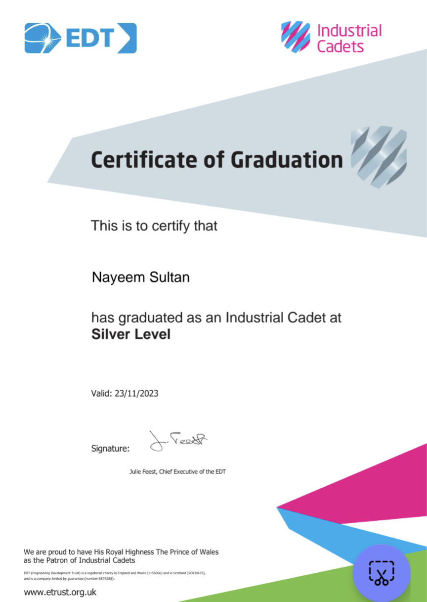 industrial silver cadet award