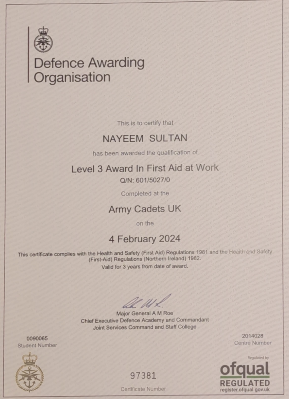 first aid certificate